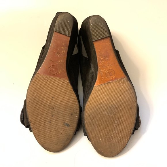 Chanel Black Suede Peep-Toe Wedge Heels - Picture 8 of 13
